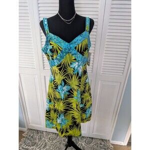 HavenBleu Dress Womens L Vtg Y2K Sequined Cami Hawaiian Turquoise Multi See Meas